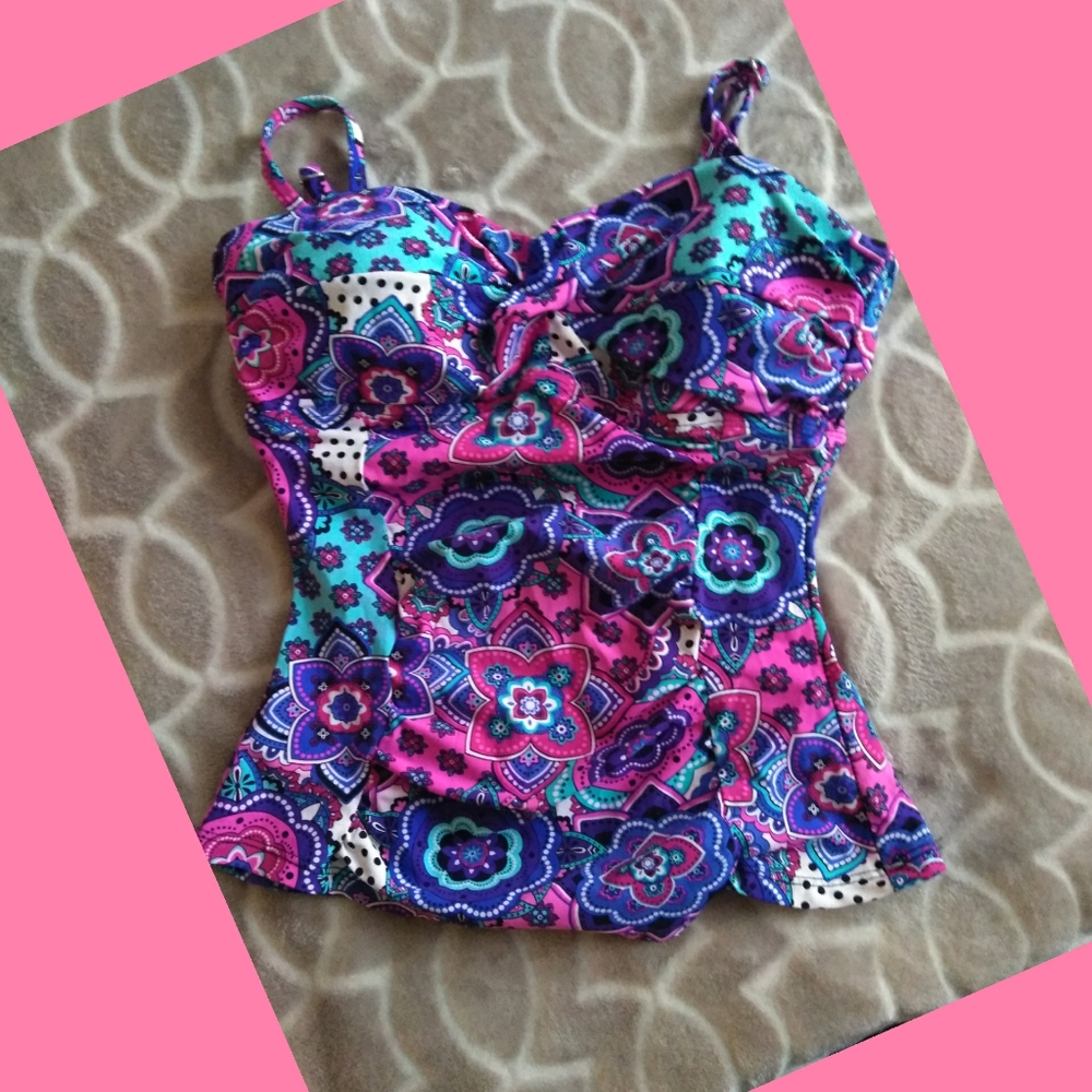 Pink and Purple Paisley Tankini Top XS
